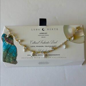 Luna Norte Gold Plated Brass and White Freshwater Pearl Anklet 8.5”+2” extender